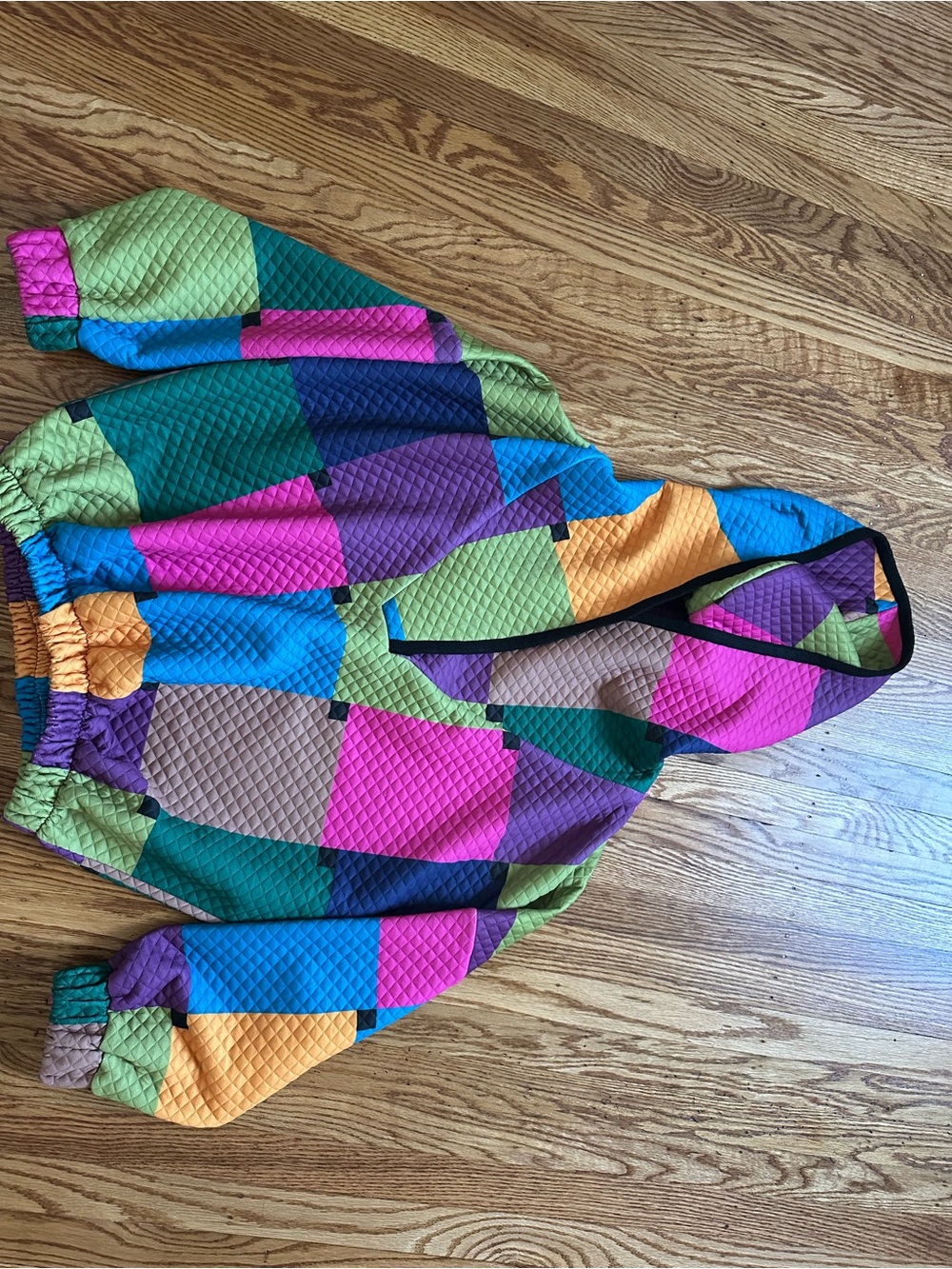 Colorblock Quilted Hoodie Sweatshirt - Multicolor